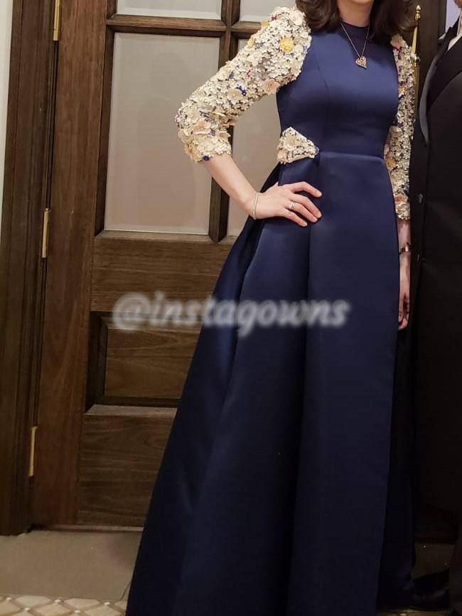 Magnificent Unique Navy Blue with Stunning Detail Designer Gown for Sale