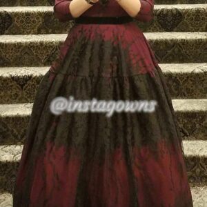 Stunning Exquisite Burgundy with Black Lace Gown for Sale