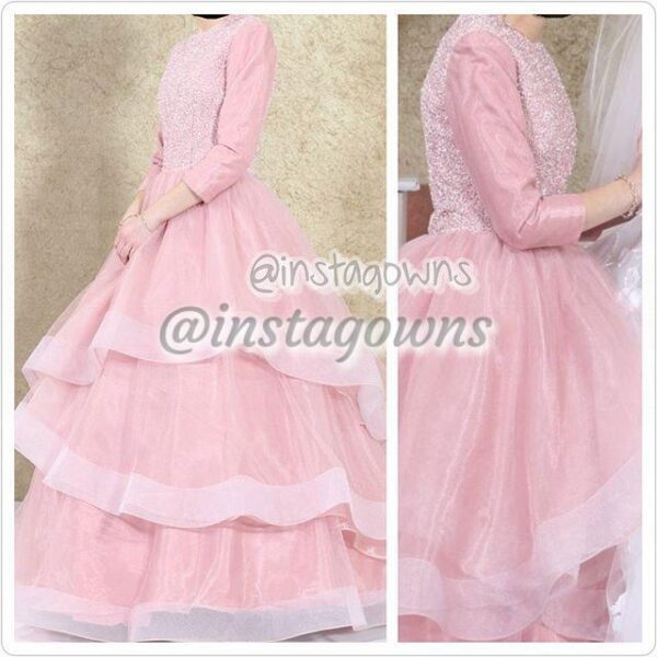 Custom Designer Fairy Tale Dusty Pink Beaded Asymmetrical Tulle Teen Gown for Sale