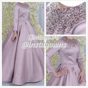 Mature magnificent hand beaded Dusty Lavender with colorful Swarovski stones Designer Gown for Sale