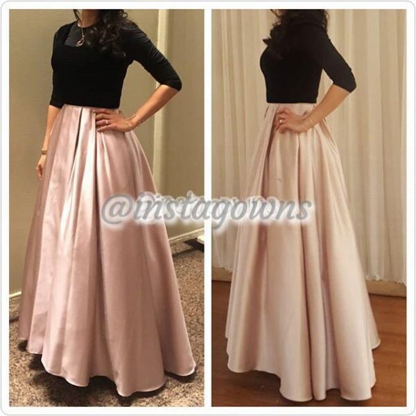 Gorgeous Exquisite Black Velvet Top & Light Pink Bottom Gown for Rent