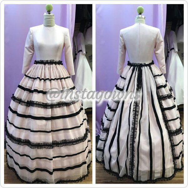 Brand New One of a Kind Striped Pink & Black Gown for Sale