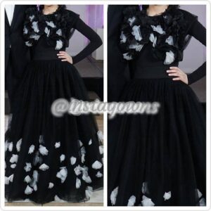 Custom made Stunning Black & White Ball Gown Skirt with Matching Crop Top Gown for Sale