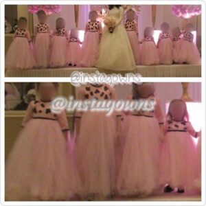Adorable Custom Pink Tulle with Black Velvet Flowers Girls' Gowns for Sale