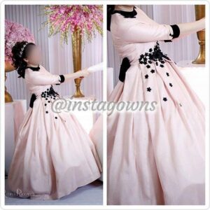 Beautiful Custom Pink with Black Velvet Flowers & Trim Gown for Sale