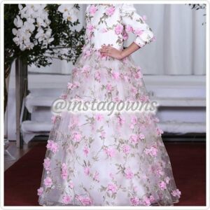 Childrens Custom-made with 3D flowers Gown for Rent or Sale