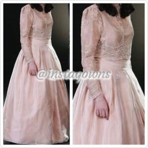 Stunning Custom made Lace Top with coordinating Chiffon Skirt lined with satin Two Piece Blush Gown for Sale