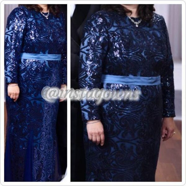 Pessi Blum Custom Navy Sequins with Dusty Blue Lining Gown for Sale