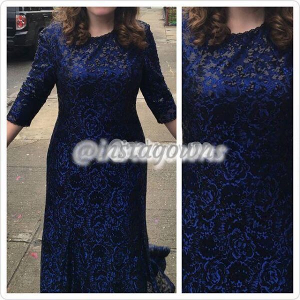 Beautiful Royal Blue & Black Lace Gown for Sale