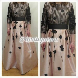 Beautiful Custom Pink with 3D Black Floral Design Gown for Sale