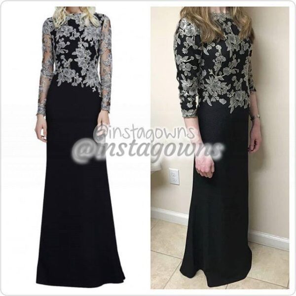 Stunning Black Crepe with Gold & Silver Thread Embroidery Detail Gown for Sale