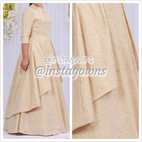 Custom made Ivory & Gold Beautifully made with second layer on full circle skirt Gown for Sale