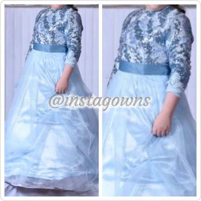 Girls/Teen Exquisite Light Blue Sequins on Top & Tulle on Bottom Gown for Sale