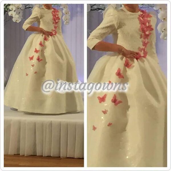 Beautiful Custom Made Ivory with Pink Butterflies Gown for Sale