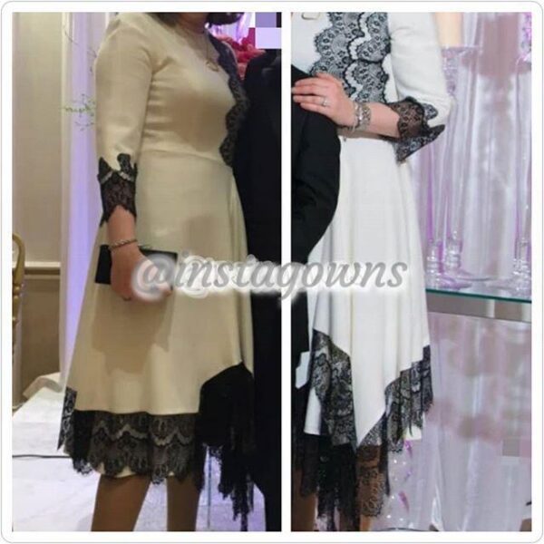 Exclusive Cream/Off White Black Lace Chic Dress for Sale