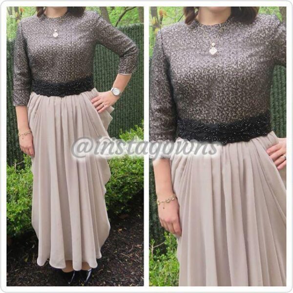 Custom Black & Taupe Gown for Sale