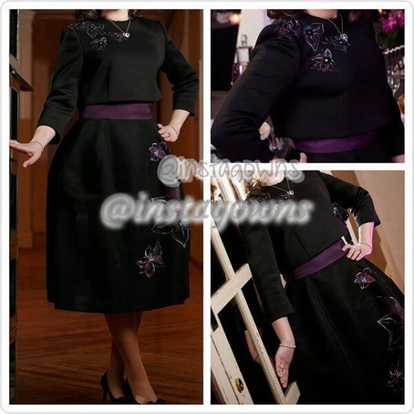 Gorgeous Black Top & Skirt with Hand Painted Purple Design and Flowers Dress for Sale