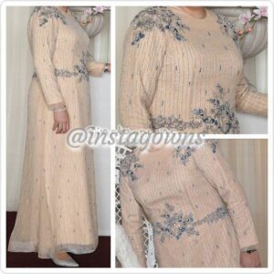 Beautiful Custom Beading by Forster Beige/Peach Mechatenesta Dress for Sale
