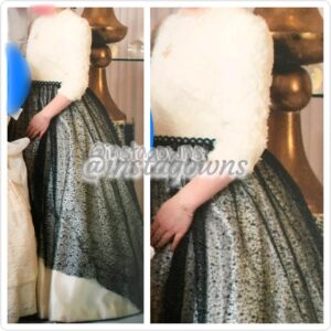 Gorgeous Dassy Klar Exclusive Custom Ivory with Exquisite Black Lace Overlay Skirt & delicate Beaded detail on Waist Preteen/Teen Gown for Sale