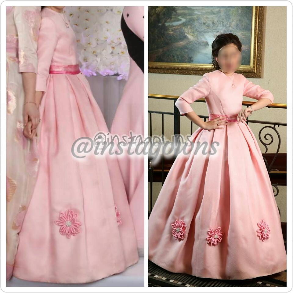 Custom made Pink Mesh gazar with large flowers and ribbon belt Teen Sister of Bride Gown for Sale