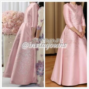 Custom Made Oscar de la Renta Design Hand Painted on Pink Faille Gown for Sale
