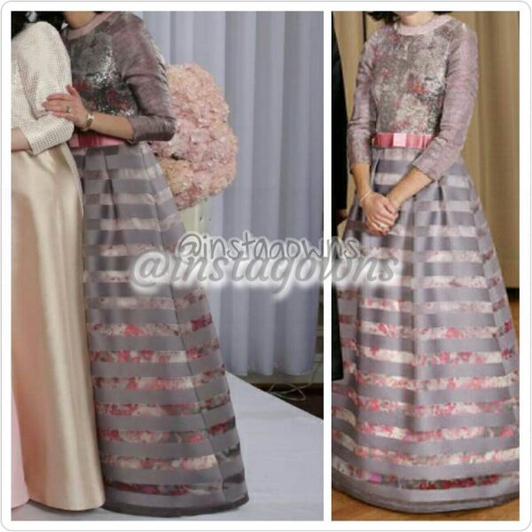 Stunning Gray and Pink with sequin sleeves Gown for Sale