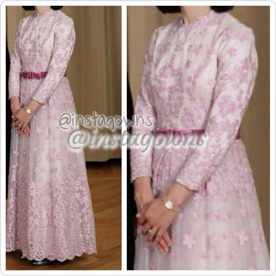 Designer Light Pink/Lavender Embroidered Flower Material Gown for Sale