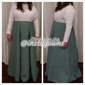 Beautiful Seafoam Green/Blue Custom made slightly high waisted, designed by Rookie of Sew Elegant Maternity Gown for Sale