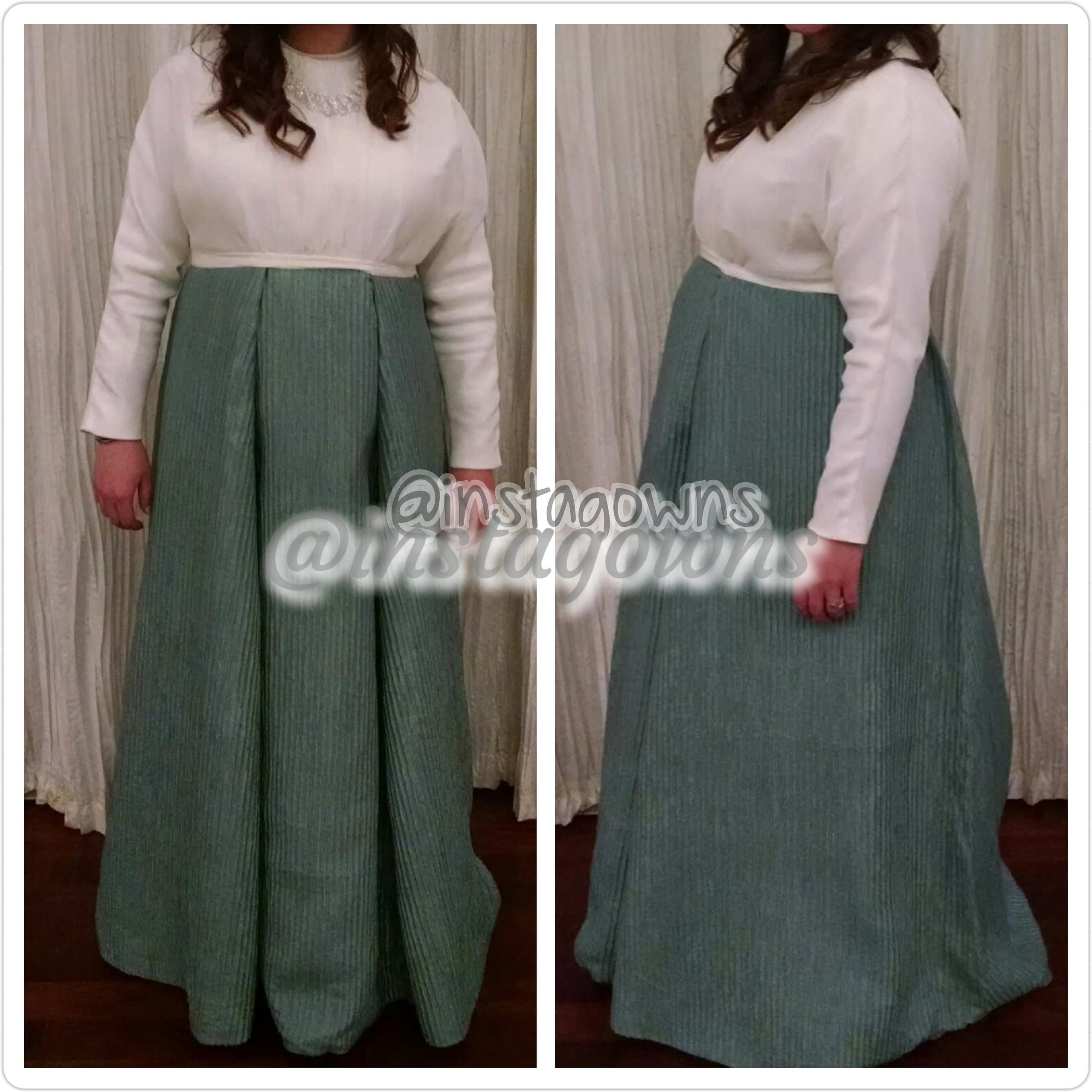 Beautiful Seafoam Green/Blue Custom made slightly high waisted, designed by Rookie of Sew Elegant Maternity Gown for Sale