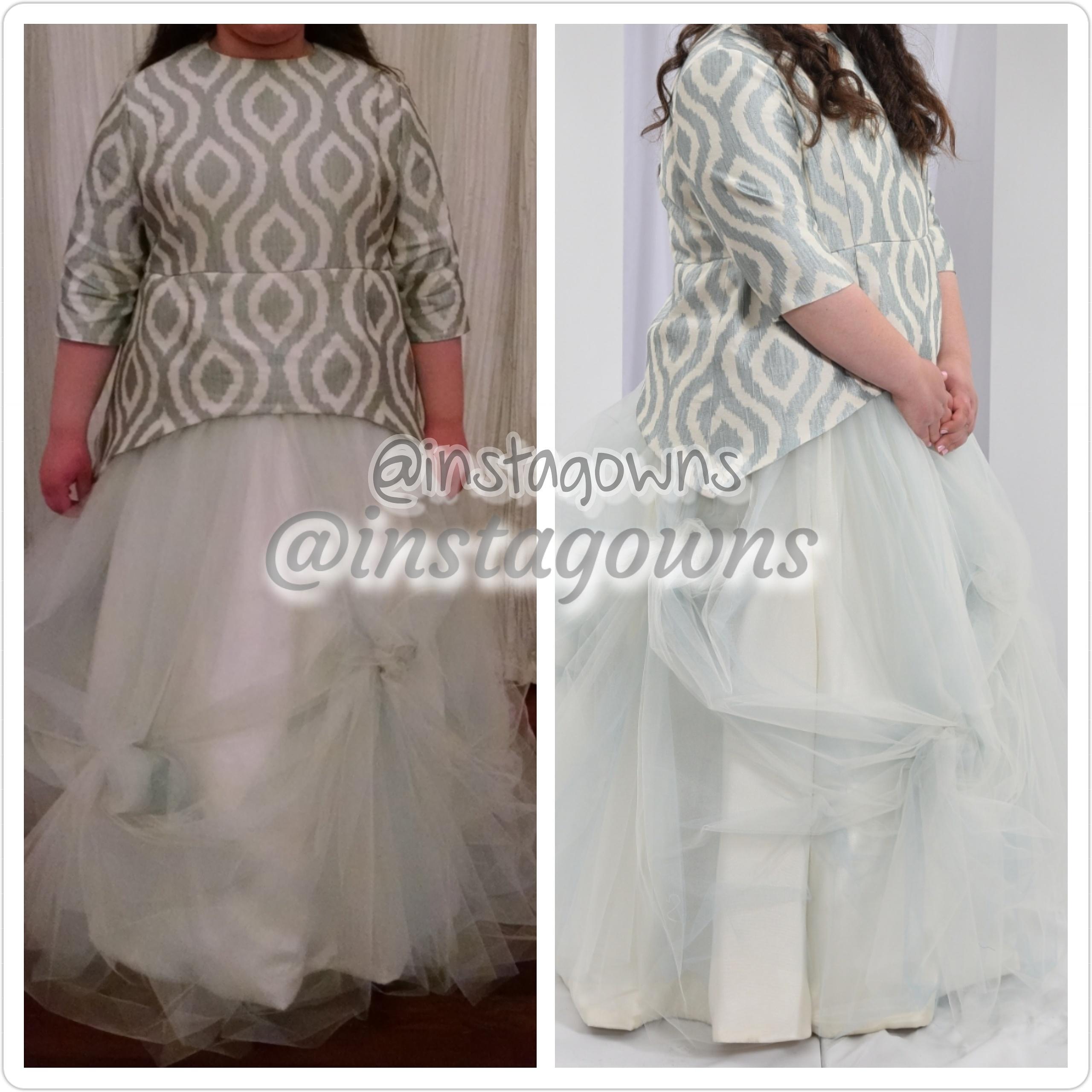 Youthful and Unique Seafoam Green/Blue Custom made Simple bodice with unique scrunched two color tulle skirt, designed by Rookie of Sew Elegant Gown for Sale