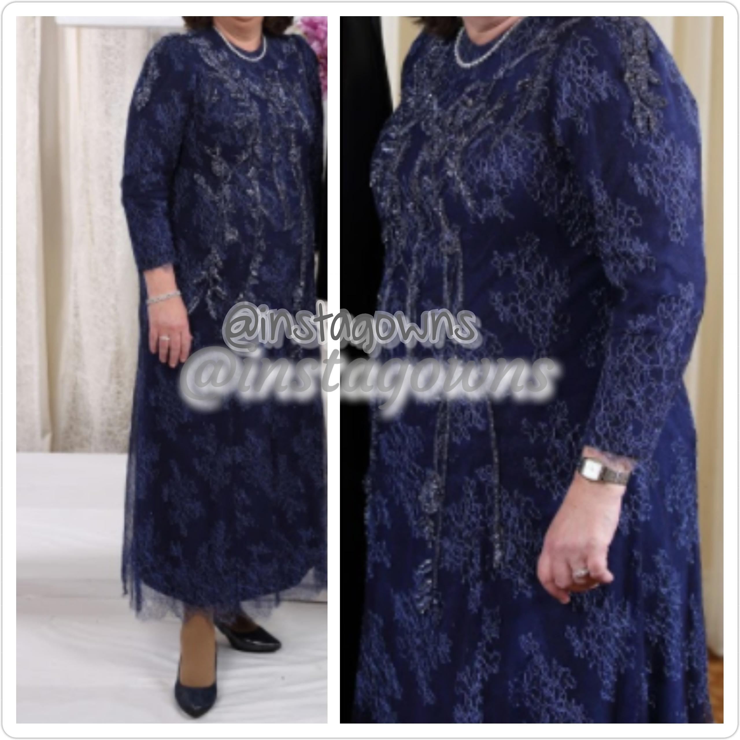 Gitty Goldstien Exquisite Sapphire Blue beaded lace Mother of the Bride Dress for Sale