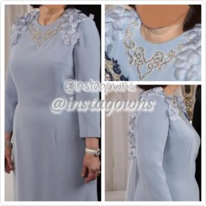 Finds & Co. Mother of the Bride Beautiful, soft-colored periwinkle/lilac minimally-beaded, petals adorned Gown for Sale