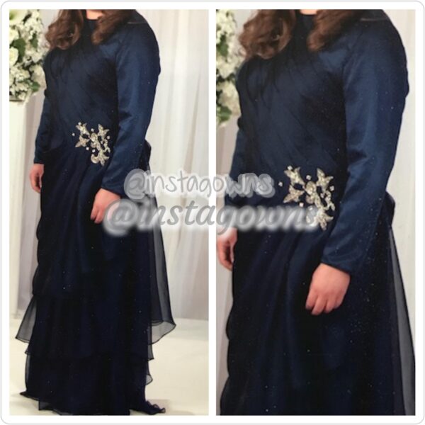 Custom Navy/Cobalt Gown with applique for Sale