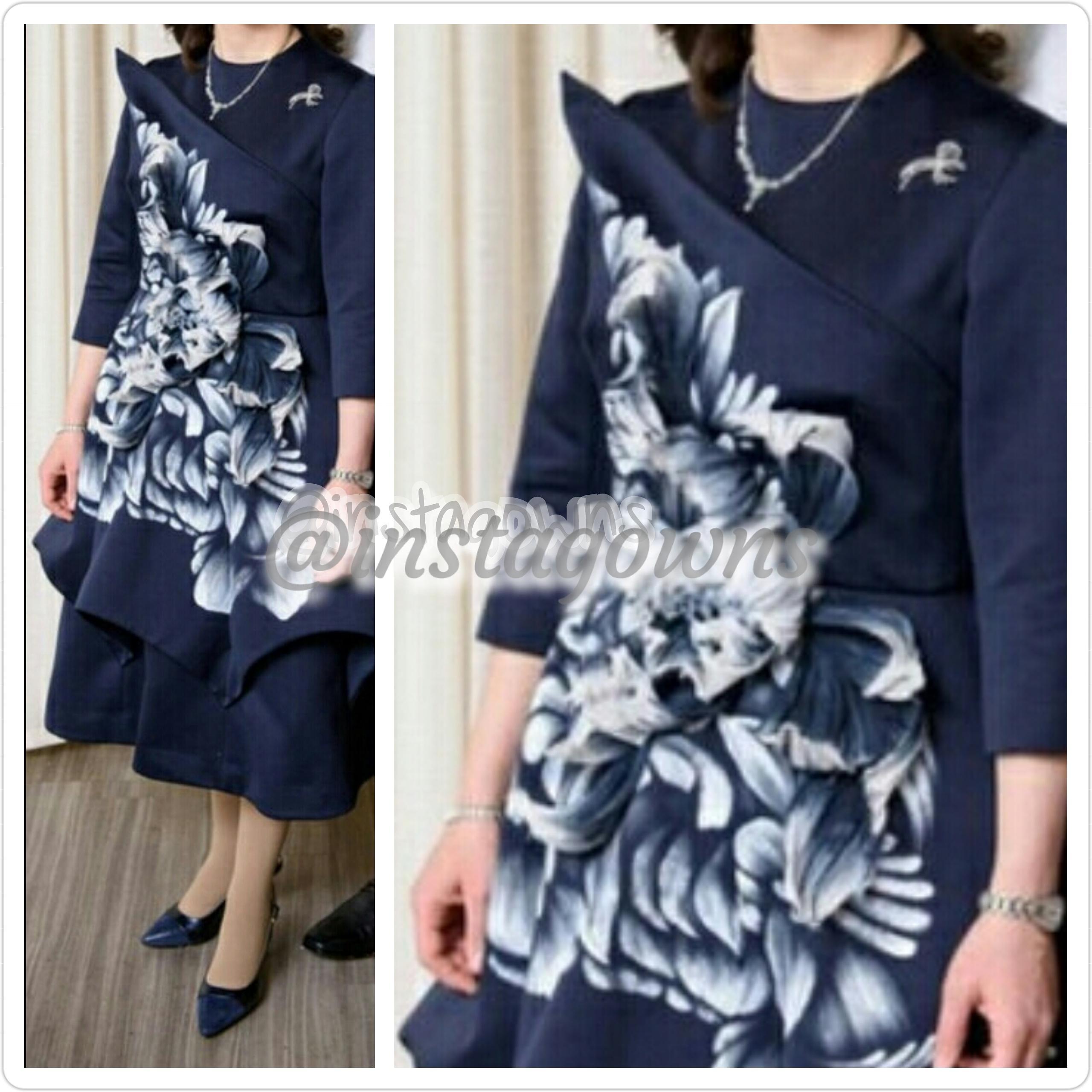 Custom made Marchesa Design Hand Painted Navy & White Dress for Sale