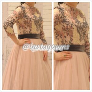 Exquisite Pastel Embroidered Top with Soft Pink Full Organza Bottom Cocktail Length Gown for Rent or Sale