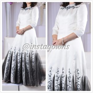 Magnificent Finds & Co All Ivory with fine Black Silver & Navy beading on Top & Bottom Young Mother of Bride/Groom Gown for Sale