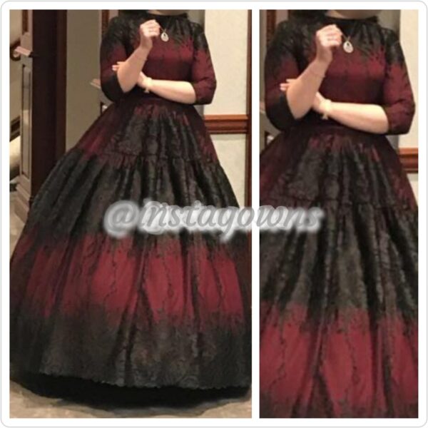 Exquisite Maroon & Black Gown for Sale