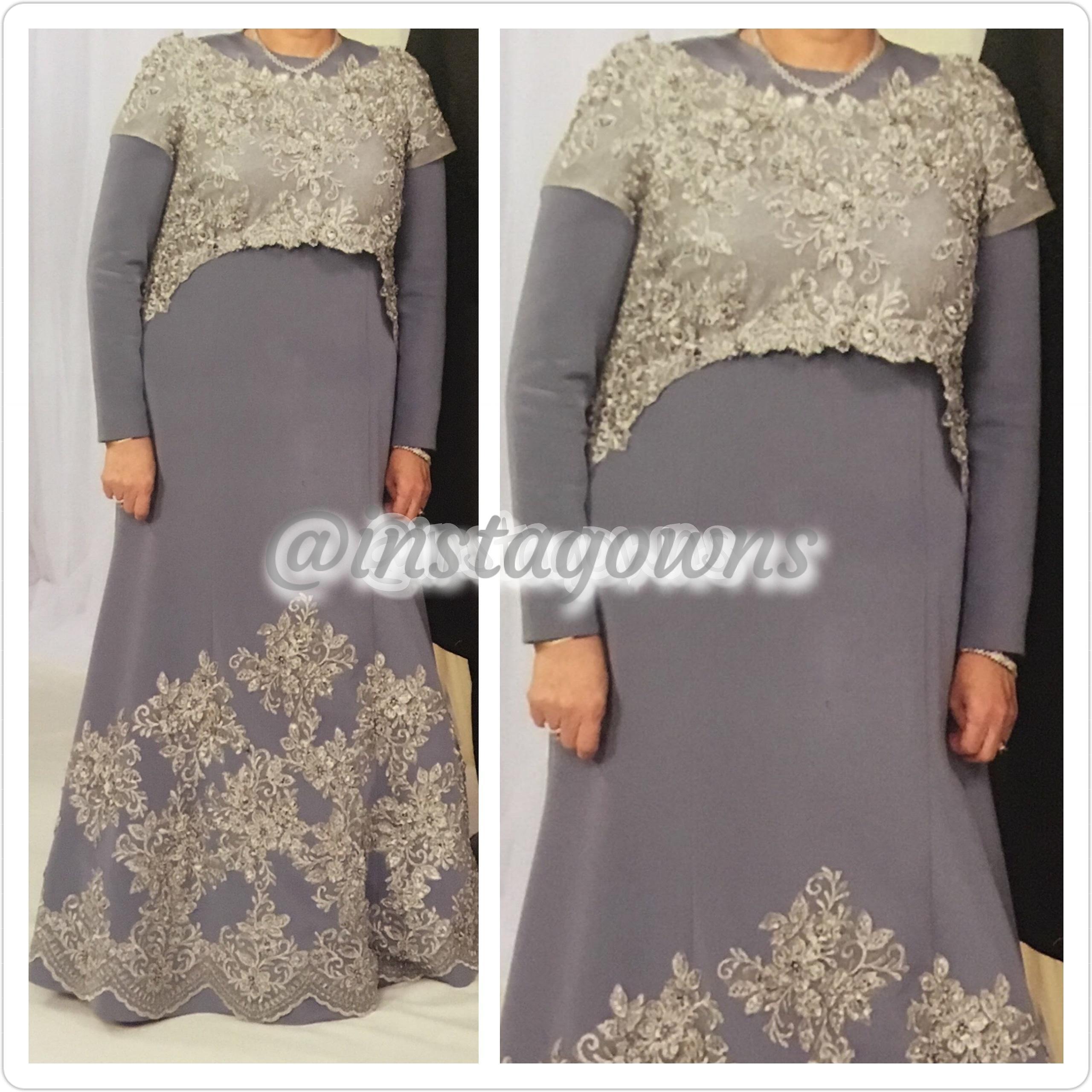 Expressions Custom Grey with Exquisite Beading Gown for Rent or Sale
