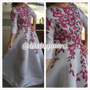 Halston Heritage Gorgeous Silver Grey & Pink Flowers Gown for Sale