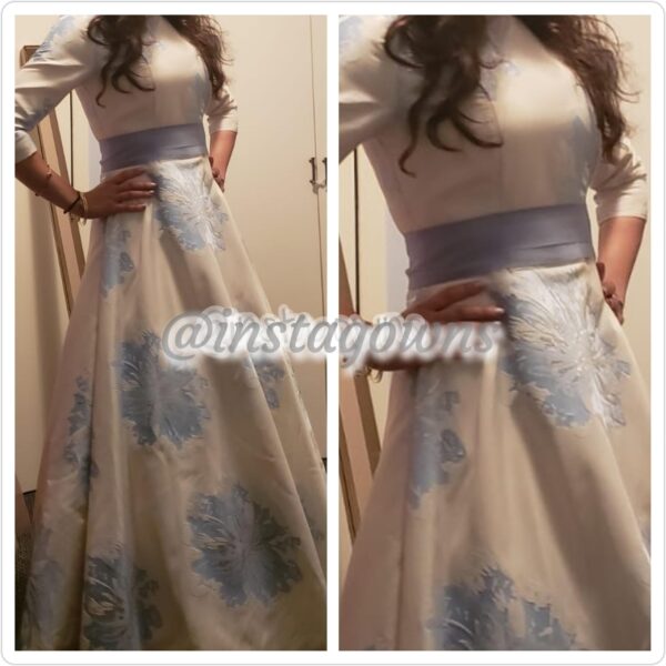 Exquisite Beige with Light Blue Design Gown for Sale