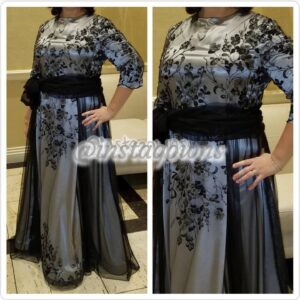 Silver & Black with Flowers that have colorful threads Gown for Rent or Sale