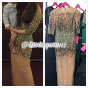 Custom Cream & Gold with a splash of Green Beads Beaded Gown for Rent