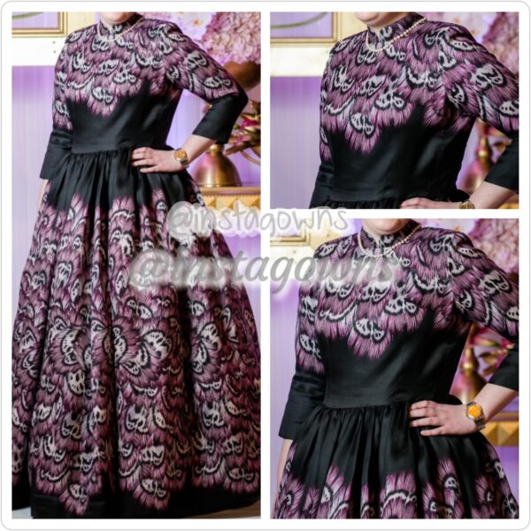 Beautiful Chaya Raizy Kohl Black & Purple High Collar & 3/4 Sleeves Gown for Sale