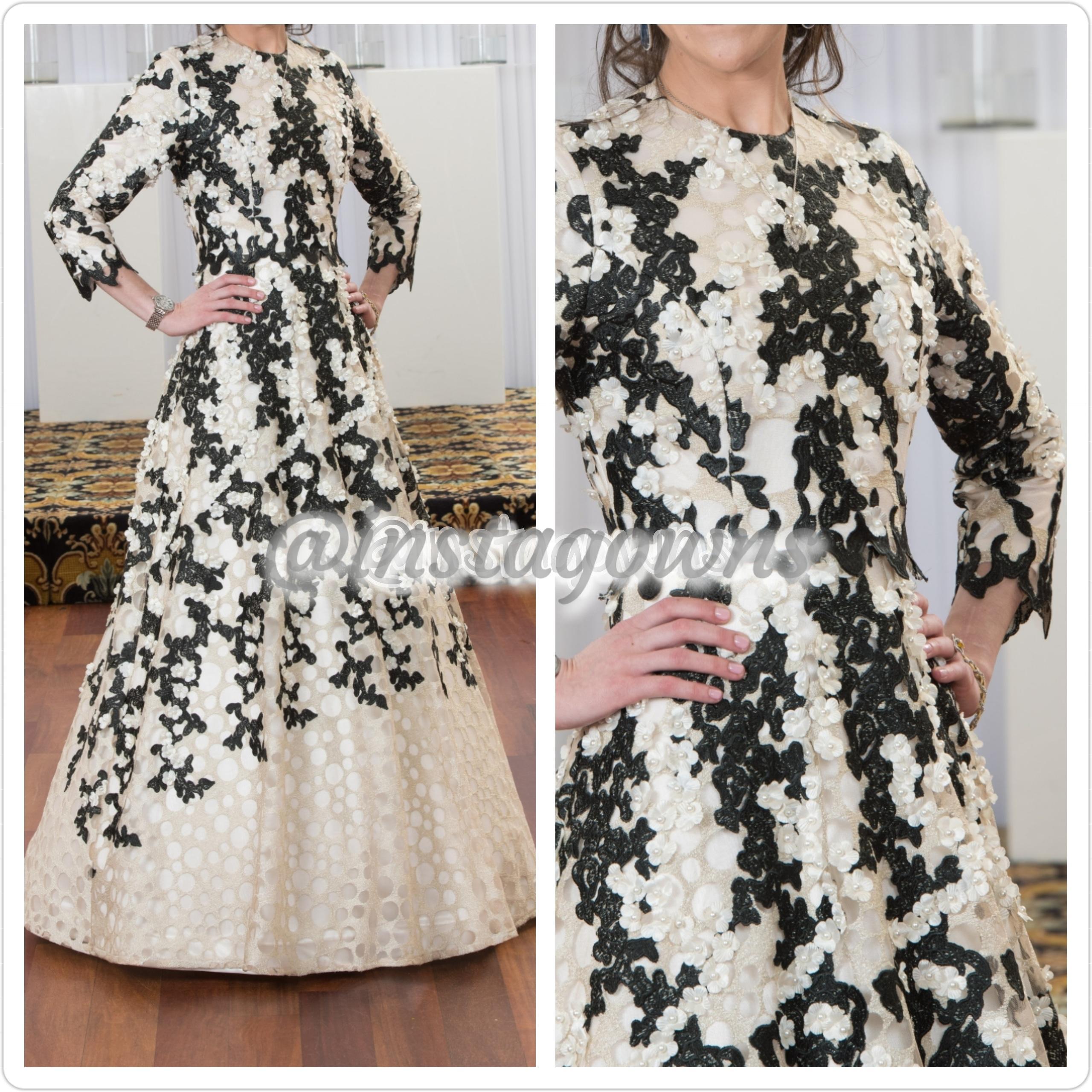 Magnificent detailed Black & White Floral Delicate Gown for Sale