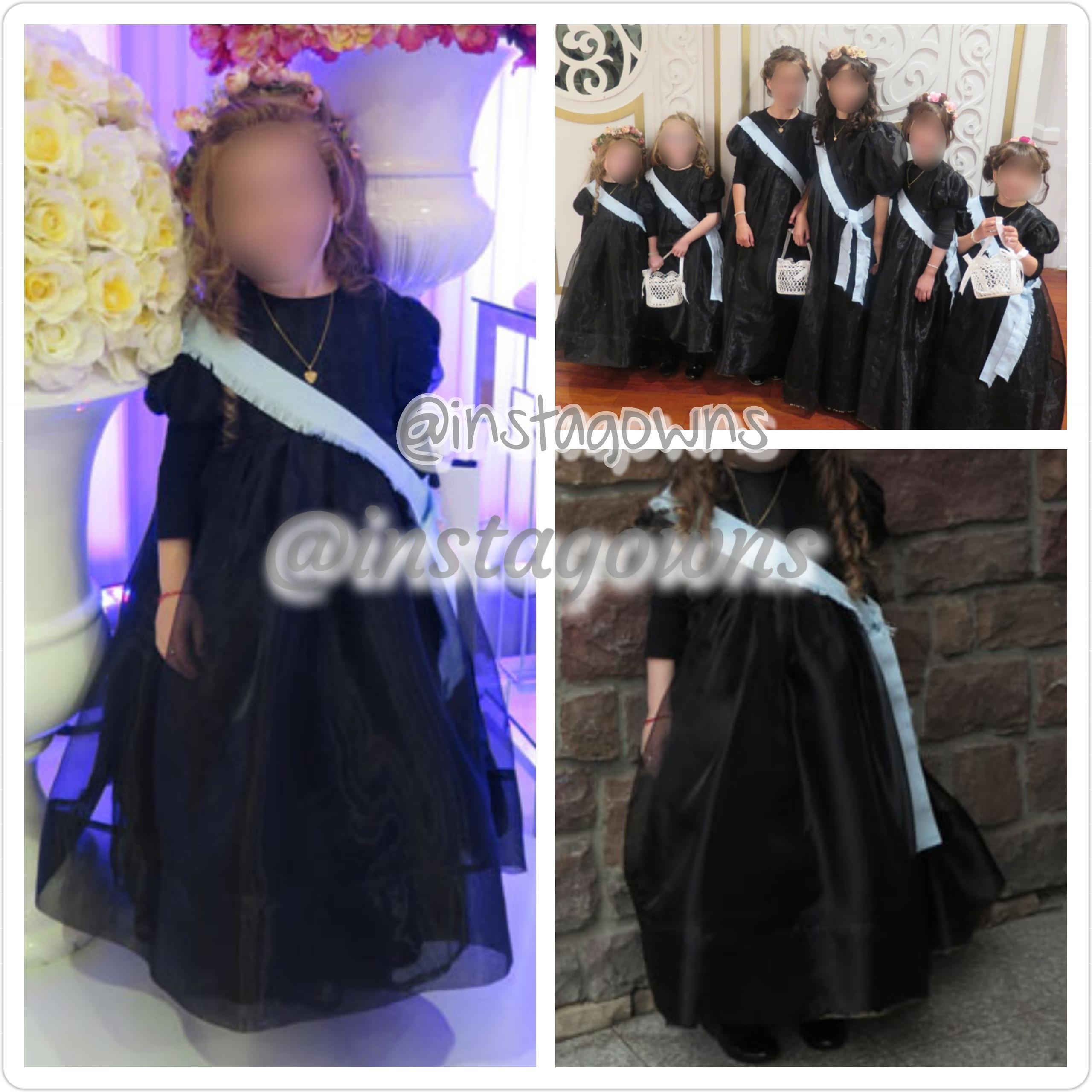 Designer Carbon Soldier Organza High Waisted, Puff Sleeves with Blue Frayed Ribbon Dresses for Sale