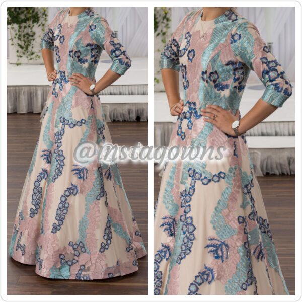 Stunning Exquisite Pink & Blue Gown for Rent