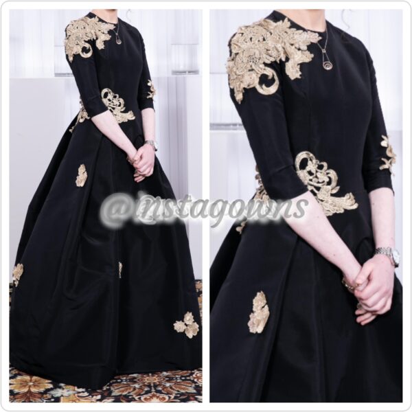 Magnificent Elegant Custom made Black & Gold Gown for Rent