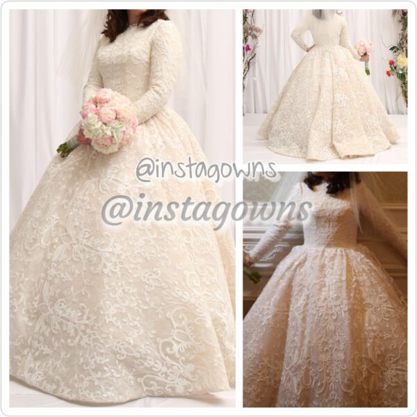 Original Saiid Kobeisy Beautiful Bridal Chantilly White Lace over embroidered Lace on Off-White Lining Gown For Sale