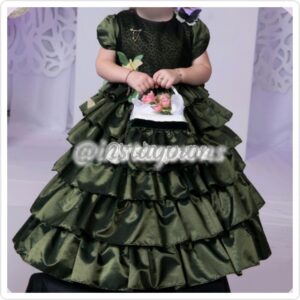 Beautiful Custom Green & Black Little Girls Gown for Sale