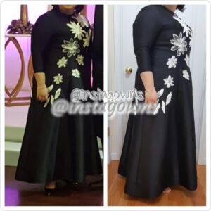 Custom Black with White Lace Flowers Gown for Sale